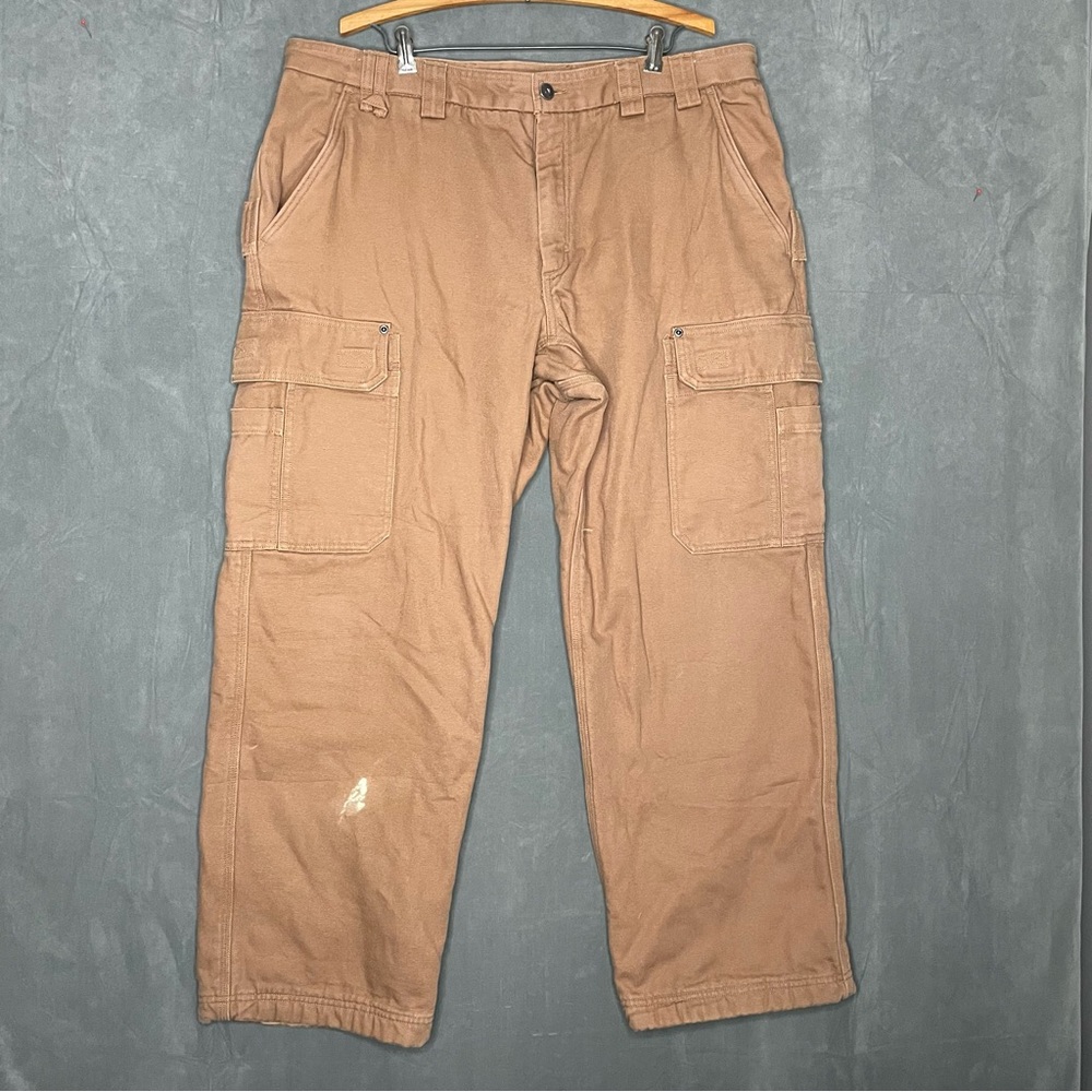Duluth Trading Co Pants 40x30 Fleece Lined Cargo Brown Relaxed Fit Work A1-28